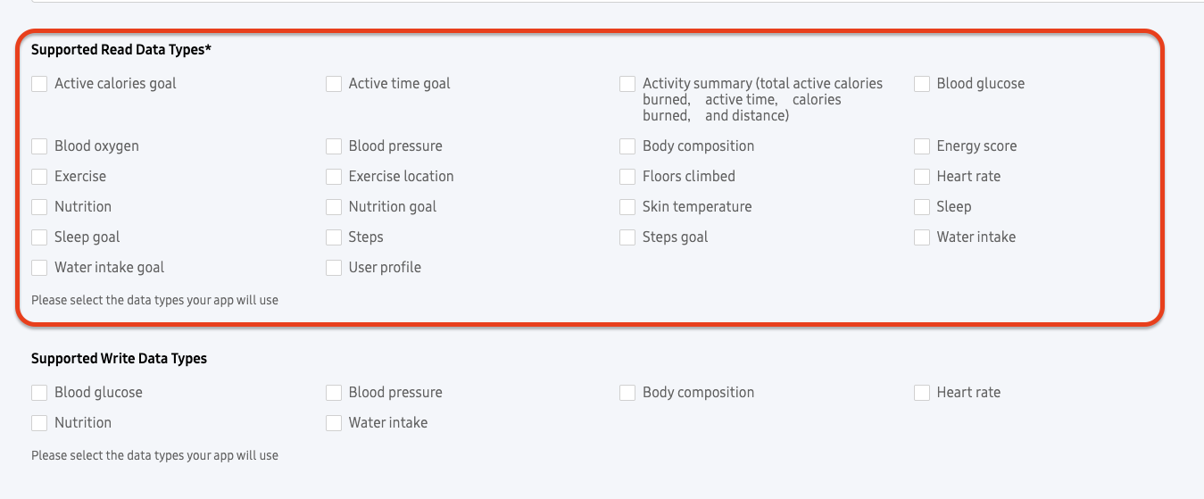 Samsung Health permissions